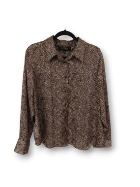 Plus Size 16W Kasper Brown Abstract Print Button-Front Blouse